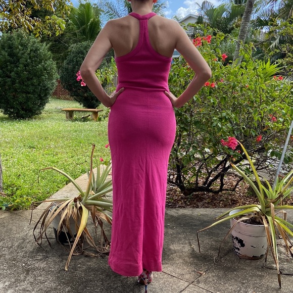 Vintage Hot Pink Button Down Halter Wool Long Maxi Dress! - Picture 3 of 6